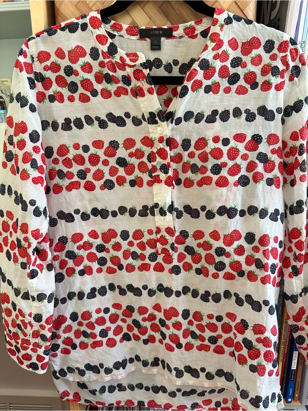J. Crew Silk Blouse with Raspberry and Blackberry Print